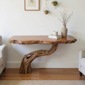 Mesa consola de entrada de madera flotante, consola multimedia, mesa de salón de madera estrecha, mesa auxiliar de borde vivo, decoración de muebles rústicos - Product Image 1