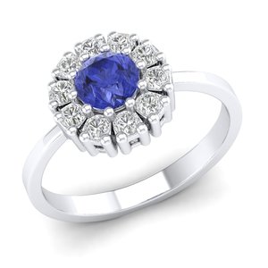 Bague REYES en argent sterling 925 avec moissanite certifiée GRA, taille ronde, 0,5 carat, pierre précieuse tanzanite, halo, pour femme, bijoux fins - Product Image 2