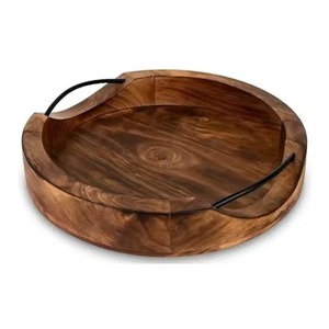 Oval Wood Serving Tray With <b>Black</b> Metal Handles Minimalist Design Durable Solid Surface for Food Serving <b>Plate</b> Type - Product Image 6