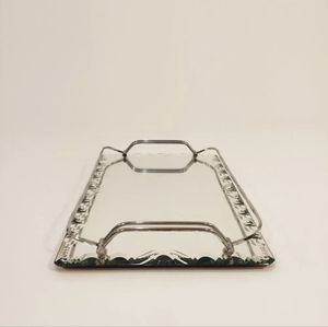 Luxury <b>Mirrored</b> Glass Serving Tray with Metal Handles Decorative <b>Vanity</b> Tray for Home Dining and <b>Table</b> Display - Product Image 1