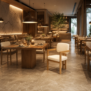 Fauteuil de salle à manger moderne en teck de qualité supérieure Rivelle, mobilier de salle à manger, revêtement en microfibre, luxe, restaurant, café - Product Image 5