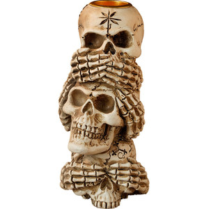 Support de bougie vintage en forme de crâne - Décoration de table gothique pour Halloween et accessoires de présentation pour bar - Accessoires effrayants pour photomaton et maison hantée - Product Image 2