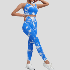 Conjunto de Yoga de 2 Piezas Tie Dye, Top Corto Halter, Leggings Largos de Cintura Alta, Ropa Deportiva Sin Costuras - Product Image 4
