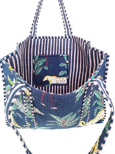 Bolso de mano bohemio de algodón con estampado tropical y forro a rayas, diseño abierto para compras - Product Image 6