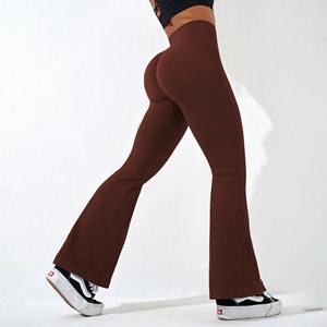 Pantalones de Yoga Personalizados con Estampado Sólido para Mujer, Leggings de Corte Bootcut, Cintura Alta, Pierna Ancha, Transpirables y Ecológicos - Product Image 3