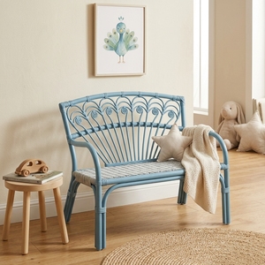 Sofá Infantil de Ratán Azul y Blanco de 2 Plazas al por Mayor, Muebles Minimalistas Elegantes, Banco para Sala de Juegos, Asientos Lindos para Guardería - Product Image 2
