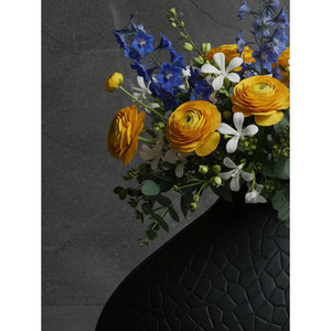Modern Matte <b>Black</b> Metal Flower <b>Vase</b> Featuring A Wide Domed Body <b>Small</b> Neck And Detailed Geometric Mosaic Texture Pattern - Product Image 6