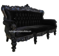 Europäisches klassisches Luxus-Sofa mit Knopfheftung aus schwarzem Samt im französischen Rokoko-Barock-Stil, dreisitzig, mit Holzrahmen, Wohnzimmermöbel