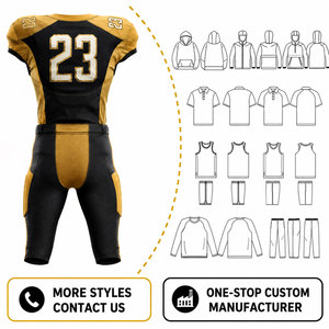 Uniforme de Fútbol Americano Personalizado para Hombre, Sublimado, Transpirable, de Poliéster, Negro y Dorado, Número 23 - Product Image 4