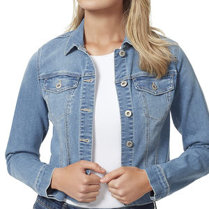 Chaqueta Vaquera de Moda para Mujer, Manga Larga, Cierre de Botones, Detalle de Perlas, Solapa Corta, Estilo Bomber, Impermeable, Casual - Product Image 6