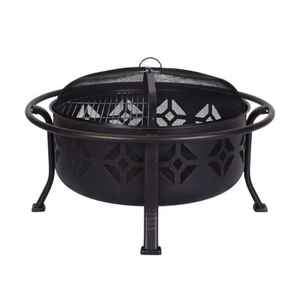 เตาผิงไม้กลางแจ้งทรงกลมพร้อมตะแกรงกันประกายไฟสำหรับลานบ้าน สวนหลังบ้าน และเตาผิงกลางแจ้ง - Product Image 1