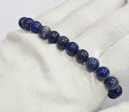 Bracelet extensible en perles de lapis-lazuli naturel, 8 mm, avec or métallique, style vintage, pour la prospérité et l'abondance, idéal pour un anniversaire - Product Image 2