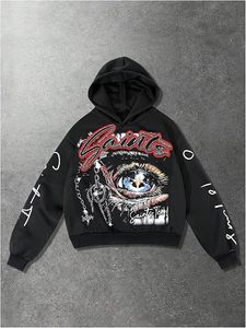 เสื้อฮู้ดดี้ผู้ชายแบบสั่งทำพิเศษ ทรงโอเวอร์ไซส์ สไตล์สตรีทแวร์ ลายปักรูปตา สีดำ ผ้าฝ้ายฟลีซ สำหรับใส่ในฤดูใบไม้ร่วง - Product Image 3