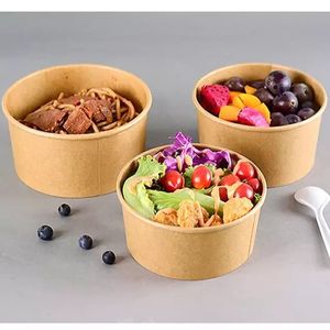 Tazón de Papel Kraft Biodegradable y Ecológico para Sopa, Ensalada y Fideos, Diseño de Pared Simple, 500ml, 750ml, 1000ml, Venta Caliente 2025 - Product Image 1