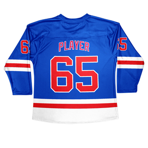 Maillot de hockey sur glace Rochester Wranglers bleu, blanc, rouge, sublimation, polyester respirant, nom de l'équipe, fermeture à nouer - Product Image 2