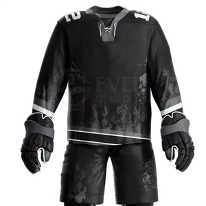Ensemble d'uniformes de hockey sur glace personnalisés, design crâne noir foncé, maillot, short, pantalon, chaussettes, gants, kit complet imprimé par sublimation, OEM - Product Image 4