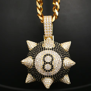 Collier pendentif marteau météore 8 boules en laiton plaqué or avec incrustation de zircon, bijoux chaîne unisexe style Hip Hop - Product Image 1
