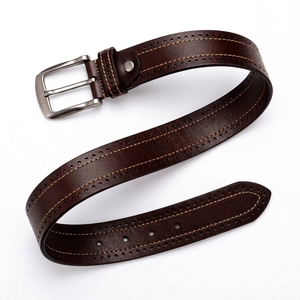 Cinturón de Cuero Genuino para Hombre, Casual, Marrón, con Hebilla Plateada, Duradero, Estilo Vintage, Ajustable, para Jeans, Vestir, Negocios, Uso Diario - Product Image 5