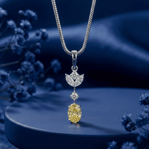 Collier pendentif floral en diamant jaune cultivé en laboratoire, or blanc, bijoux fins de luxe, cadeau élégant pour femme, à porter au quotidien - Product Image 1
