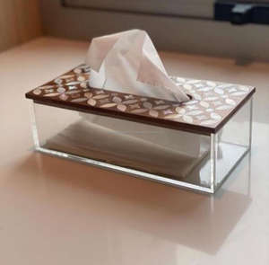 Boîte à mouchoirs moderne avec incrustation de nacre et de résine, porte-mouchoirs disponible à prix avantageux, cadeaux en provenance d'Inde - Product Image 1