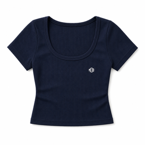 เสื้อครอปท็อปสไตล์ Athleisure สำหรับออกกำลังกายฤดูร้อน เสื้อยืดผู้หญิงทรงคลาสสิคเข้ารูป คอวี ผ้าริบยืดหยุ่น - Product Image 3