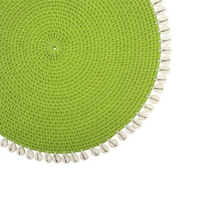Lime Green Rattan <b>Placemat</b> With Shells Boho Woven Table Mat Cowrie Shell Fringe Tableware <b>Round</b> Straw Coaster Decorative Charger - Product Image 3