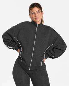 <b>Women's</b> Contrastline Full Zip Tracksuit Two Piece Casual Outfit Relaxed <b>Jacket</b> And Wide Leg Pants Matching Apparel Set Style - Product Image 3