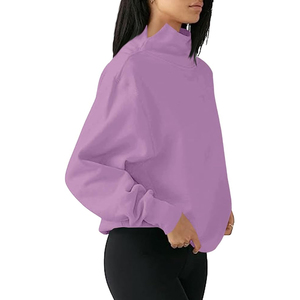 Customizable Oversized Solid Women <b>Drop</b> Shoulder Mock neck Sweatshirt Polyester / Cotton Material Breathable Customized Logo - Product Image 2