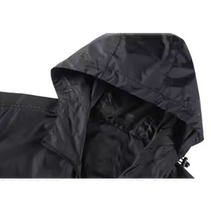 Custom Black Zip-Up Hooded Windbreaker <b>Jacket</b> for <b>Men</b> Plus-Size Breathable Lightweight Plain Decoration Fur for Summer Season - Product Image 3
