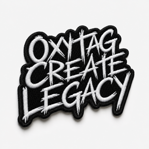 Patch brodé Oxytag Create Legacy, forme irrégulière, noir et blanc, en feutre, personnalisable, prix de gros, broderie OEM - Product Image 2