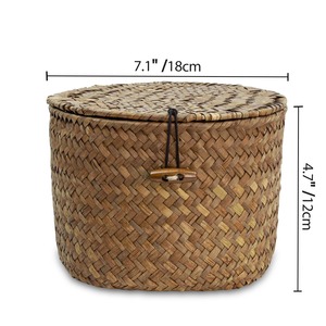 Panier en jonc de mer fait main avec couvercle, panier de rangement artisanal, vente en gros, écologique, fabriqué au Vietnam - Product Image 2