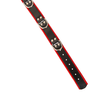 Collier ras du cou en cuir PU rouge et noir avec anneaux en D et clous argentés, accessoire de mode unisexe - Product Image 2
