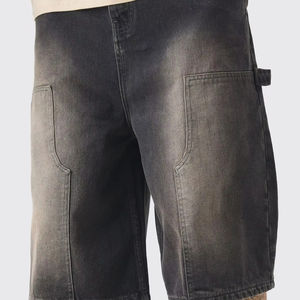 กางเกงยีนส์ขาสั้นแฟชั่นสตรีทแวร์ OEM/ODM แบบสั่งทำพิเศษ ตกแต่งด้วยลายปักโลโก้ ล้างสีเข้มสไตล์ดิสเทรส สำหรับผู้ชาย - Product Image 1