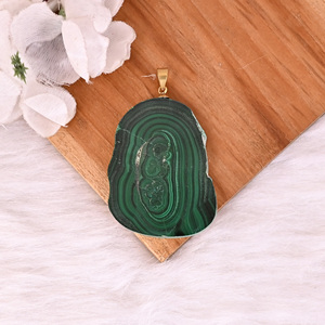 Natural Malachite Stalactite Brass 29.70 gm Gold/Silver/<b>Rose</b> Gold/<b>Black</b> Ruthenium Plated Unisex Trendy Gemstone Pendant - Product Image 6