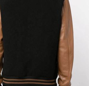 Chaqueta de invierno impermeable y elegante para hombre, mangas de cuero genuino, fabricante, parche de chenilla bordado personalizado, botón de borrego - Product Image 3