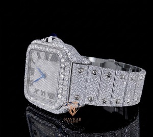 Montre de haute qualité en acier inoxydable avec verre VVS Moissanite, mouvement à quartz, résistante à l'eau jusqu'à 10 m, pour un style de vie luxueux et les célébrités - Product Image 4