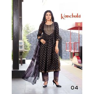 DISEÑADOR DOS TONOS ESTAMPADO ORO TRABAJO TOP INFERIOR CON DUPATTA NEGRO - Product Image 1