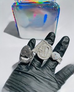 Luxury Letter B Cocktail <b>Ring</b> <b>Crystal</b> Rhinestone Pave Setting 925 Silver Rhodium Plated Unisex Party Jewelry - Product Image 1