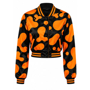 Veste universitaire à imprimé camouflage orange pour femme, coupe courte, manches longues, col rabattu, polyester, style automne - Product Image 2