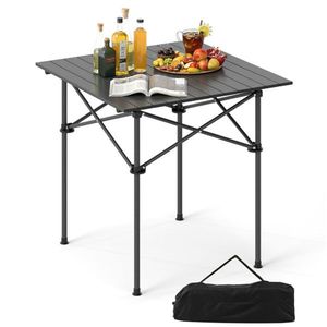 Tavolo da Campeggio Pieghevole Nero da 28 Pollici con Piano in Alluminio, Capacità 150 Libbre, Tavolo da Picnic Portatile con Borsa per il Trasporto - Product Image 1
