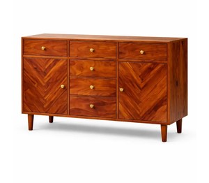 Buffet en bois massif de style mid-century moderne avec portes sculptées en 3D et 6 tiroirs – Vente en gros - Product Image 2