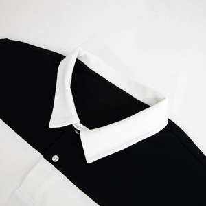 <b>Men's</b> <b>Long</b> <b>Sleeve</b> Knitted Polo <b>Shirt</b> Black <b>White</b> Color Blocked Casual Style Button Front - Product Image 4