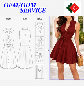Women's <b>Red</b> V-Neck Sleeveless A-Line Mini Dress Empire Waist <b>Belt</b> Illusion Detail-Knitted Polyester Eco-Friendly Party Wear OEM - Product Image 6