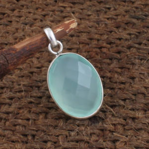 Collar Artesanal de Plata de Ley 925 con Colgante de Calcedonia Aqua, Joyería Vintage al por Mayor - Product Image 1