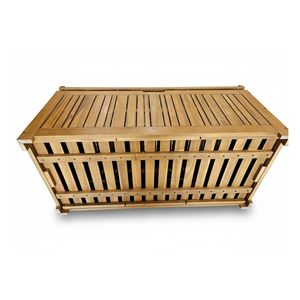 Solid Acacia Wood & Fabric Modern Outdoor Patio <b>Bench</b> <b>with</b> Built-in <b>Storage</b> Box Cushion Weather Resistant Handwoven - Product Image 6