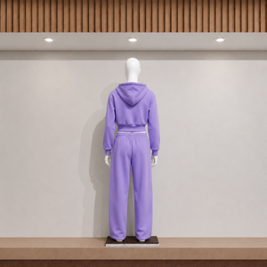 Ensemble de sweat-shirt à capuche violet pour femme For Exchange, imprimé étoiles à paillettes, streetwear, coupe classique, 2 pièces, short, 100% coton - Product Image 2