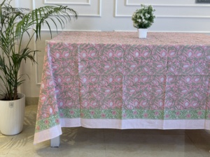 Indian Block Print <b>Tablecloth</b> Floral Cotton Table Cover Pink French <b>Tablecloth</b> Rectangle Table Cloth Dining Table Decor - Product Image 3