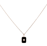 Collier Minimaliste en Or Massif 10K 14K avec Pendentif Rectangulaire Émail Noir, Style Art Déco Diamant Vintage, Bijou Délicat, Cadeau pour Femme