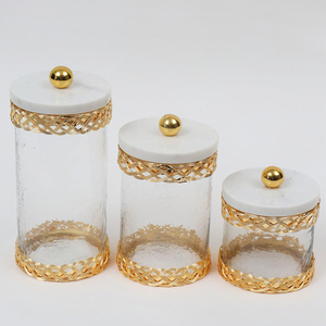 Set of 3 Kitchen Airtight Canisters Glass Food Storage Jar with <b>Decorative</b> Marble <b>Lids</b> Kitchen Organizer - Product Image 1