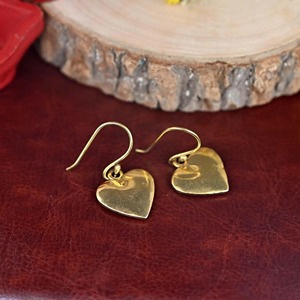 Gold Plated Brass Heart <b>Earrings</b> Polished Finish Valentine's Day Jewelry Love Theme Metal Craft - Product Image 2
